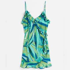 Tropical Green Wrap Dress